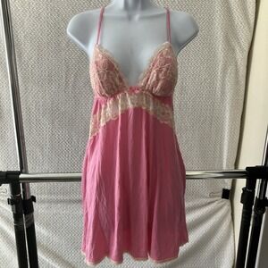 Victoria's Secret Babydoll Slip Nightie Pink Medium Sexy Lace Lined Y2K Coquette